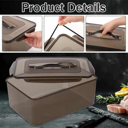 2 PCS Marinating Containers with Lid, 13.2 & 9 Quart Large Capacity Plastic Food Storage Boxes, Dishwasher Safe Meat Saver Tubs for BBQs Prep, Brining Turkey Chicken, Fruit Vegetable Storage