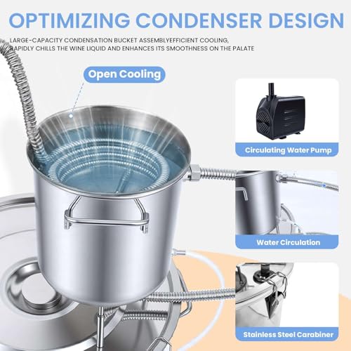33L/8.7 gal Alcohol Still, Wine Making Kit with Thermometer, Stainless Steel Alcohol Distiller – Home Distillation Kit for Whisky, Brandy, Wine