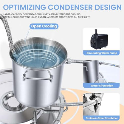 33L/8.7 gal Alcohol Still, Wine Making Kit with Thermometer, Stainless Steel Alcohol Distiller – Home Distillation Kit for Whisky, Brandy, Wine