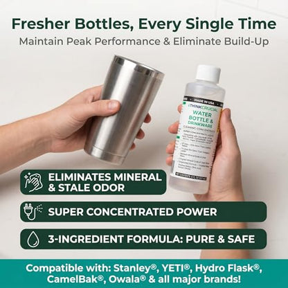 Think Crucial Bottle Blaster - 47-Use Water Bottle Cleaning Concentrate - Made in USA - Compatible with Stanley, YETI, Hydro Flask, CamelBak - 8 oz