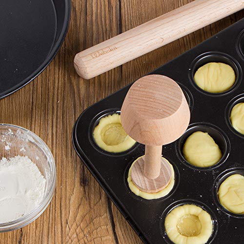 Webake Wood Rolling Pin and Tart Tamper Set,12 Inch Dough Roller for Baking Pie Shell Cookies Pasta Ravioli and Pastry