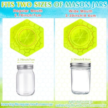 8 Pack Bee Feeder for Mason Jar Bee Watering Station Garden Silicone Sugar Water Feeder Beekeeping Drinking Equipment Tools with Mason Jars for Drinking Water(Yellow,Hexagon) - color: Yellow, style: Hexagon