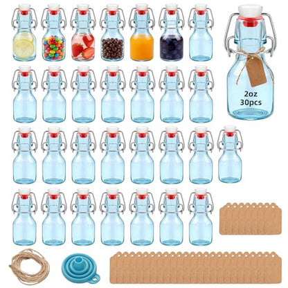30Pcs 2oz Swing Top Glass Bottles,Flip Top Glass Bottle with Lids Sealable Kombucha Bottle for Brew Beer Syrup Vanilla Extract Air Tight Bottles (Blue) - color: Blue