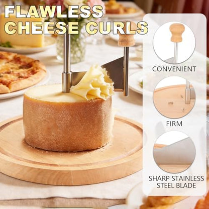 Cheese Curler Wheel,Multi-Functiona Cheese Shaver for Making Various Cheese | With Cheese Slicer,Stainless Steel Sharp Blade and Wooden Base for Restaurants, Cafes, and Dessert Shops, Home