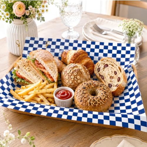 1000 Pcs Deli Paper Sheets 12x12", Premium Food Basket Liners, Grease Resistant Wax Paper Sheets for Food, Classic Checkered Sandwich Wrapping Paper for Party, Festival and Outdoors - color: Blue