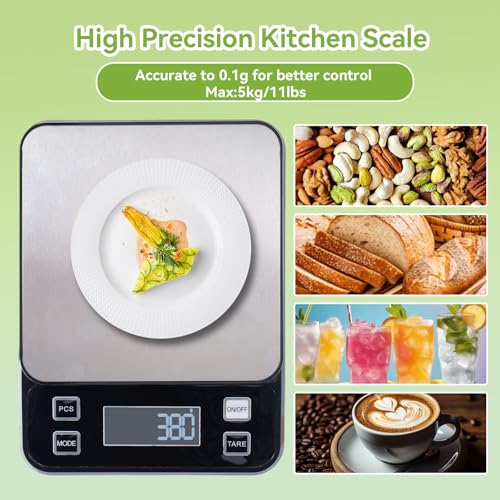 IP67 Waterproof Digital Kitchen Scale, 5kg/11lb Capacity with 0.1g Precision, Kitchen Scales for Food,USB Rechargeable Battery & 5 Units Conversion for Cooking, Baking - Food Scale - size: 0.1g/5kg Rechargeable