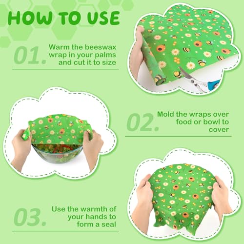 Beeswax Food Wraps 2 Roll 13 x 39 Inch Reusable Beeswax Wraps Eco-Friendly Sustainable Food Storage Wraps for Sandwich, Cheese, Fruit, Bread, Snacks - size: 2 pcs Green