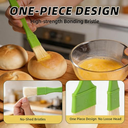 3 Pcs Pastry Brushes Set,Kitchen Oil Brush, Bristle Brush,Heat-Resistant, Suitable for Cooking, Baking, and Grilling, Applying Butter, Oil, or Egg Wash, with Hanging Hole Design - Green(2, 1in, 2in)
