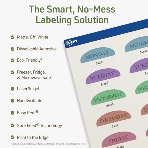Avery Dissolvable Oval Labels, Sure Feed Technology, 1" x 2", Matte White, Print-to-The-Edge, Laser/Inkjet Printable, 120 Labels Total - style: 120 labels