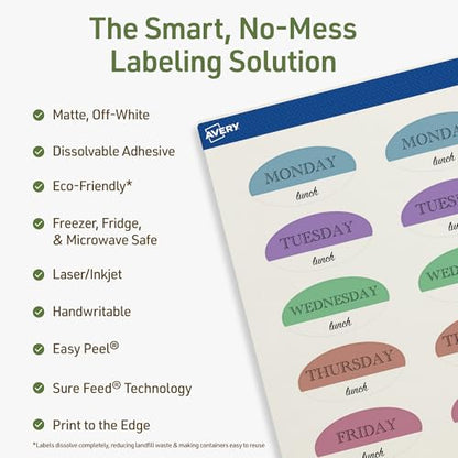 Avery Dissolvable Oval Labels, Sure Feed Technology, 1" x 2", Matte White, Print-to-The-Edge, Laser/Inkjet Printable, 240 Labels Total - style: 240 labels