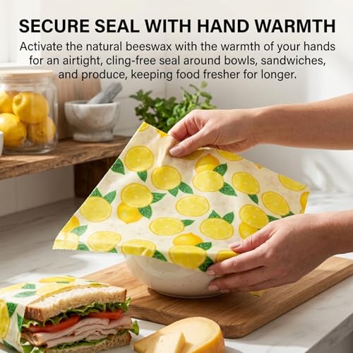 Organic Beeswax Wrap Roll Paper 13x39 Inch Reusable Food Wraps Washable Cut to Size Sustainable Wax Paper, for Keeping Sandwiches Cheese Bread Leftovers Fresh,Lemon
