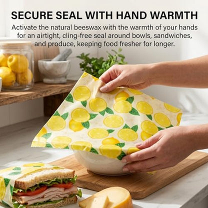 Organic Beeswax Wrap Roll Paper 13x39 Inch Reusable Food Wraps Washable Cut to Size Sustainable Wax Paper, for Keeping Sandwiches Cheese Bread Leftovers Fresh,Lemon
