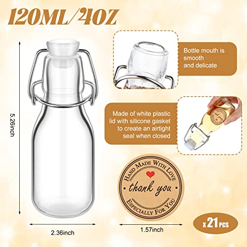 Queekay 30pcs 4.05oz Glass Bottles with Swing Top, Air Tight Kraft Stickers, Ideal for Spices, Drinks, Party Favors