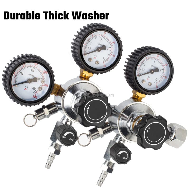 TMCRAFT Keg CO2 Regulator, Triple Gauge CGA-320 Pressure Regulator with 0-60 PSI Working Pressure & 0-3000 PSI Tank Pressure, Kegerator Regulator with Safety Pressure Relief Valve