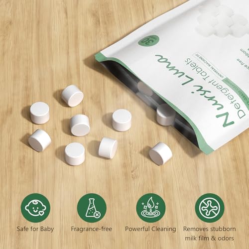 Nursi Luna Detergent Tablets for All Brands Baby Bottle Washers, 150 Count Gentle Formula Baby Bottle Washer Tablets, Fast-Dissolving, Efficiency Removes Milk Residue & Odor