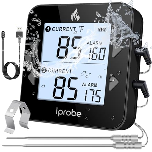 Dual Probe Digital Meat Thermometer - Waterproof, Rechargeable, Bright LCD, Magnetic, Suitable for BBQ, Grill, Smoker, and Oven - color: Black