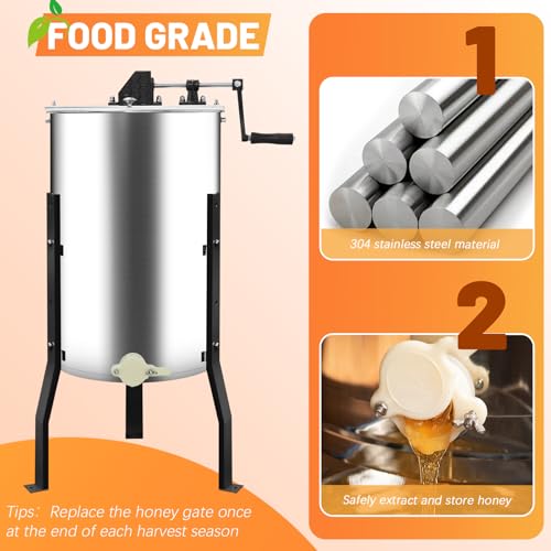 Manual Honey Extractor, 3 Frames Honey Spinner with Ergonomic Handle, Durable & Easy to Clean, Food-Grade Stainless Steel Honey Separator Equipment for Beekeeping Starter, Small-Scalez Apiary - style: 3 Frames-M