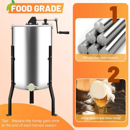 Manual Honey Extractor, 3 Frames Honey Spinner with Ergonomic Handle, Durable & Easy to Clean, Food-Grade Stainless Steel Honey Separator Equipment for Beekeeping Starter, Small-Scalez Apiary - style: 3 Frames-M