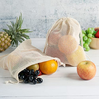 PALTERWEAR 100 Percent Natural Cotton Double Drawstring Mesh Bag For Herbs, Nuts, Fruit, Vegetables (8 x 10 Inch - Set of 5) - size: 8 x 10 Inch - Set of 5