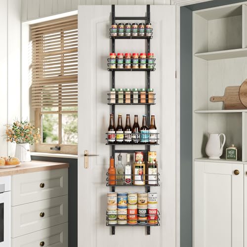 6-Tier Over the Door Pantry Organizer,Cabinet Door Organizer,Kitchen Pantry Door Organizers and Storage,Over the Door Spice Rack,Behind the Door Storage,Door Hanging Organizer,Black - color: Black-6