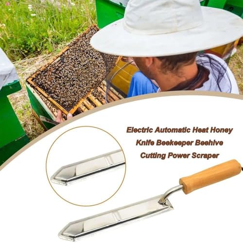 Honey Scraper Cutter, Handheld Electric Honey Extractor, Stainless-Steel Electric Uncapping Knife with Wooden Handle, Honey Cutter for Beekeeper Supplies, Beekeeping Scraper Tool