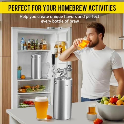 MRbrew 128oz Mini Beer Keg Growler Mini Kegerator - Portable Draft Beer Dispenser System, Pressurized Stainless Steel Beer Growler Tap with CO2 Regulator & Beer Tap for Fresh Beer, Home Bar Party&Gift