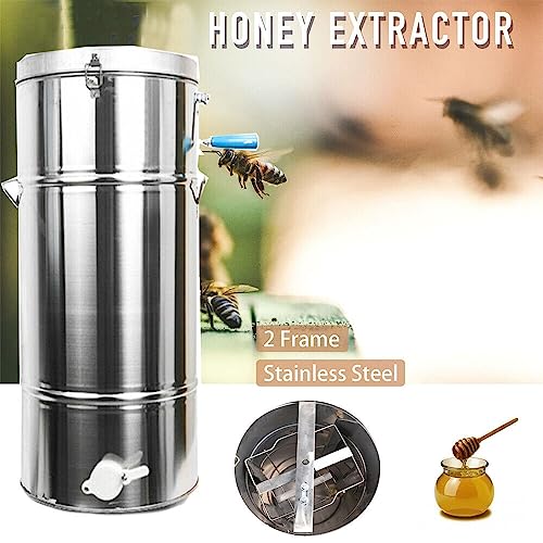 Honey Extractor Separator, 2-Frame Stainless Steel Honey Extractor Manual Honey Extractor Honey Drum Spinner, Beekeeping Extraction Apiary Centrifuge Equipment, 27.5''x13.8''