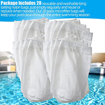 (20 Pack) Pool Micro Filter Mesh Bags for Pool Blaster Water Tech Catfish Ultra Vacuum Sand & Silt Cleaner Filter