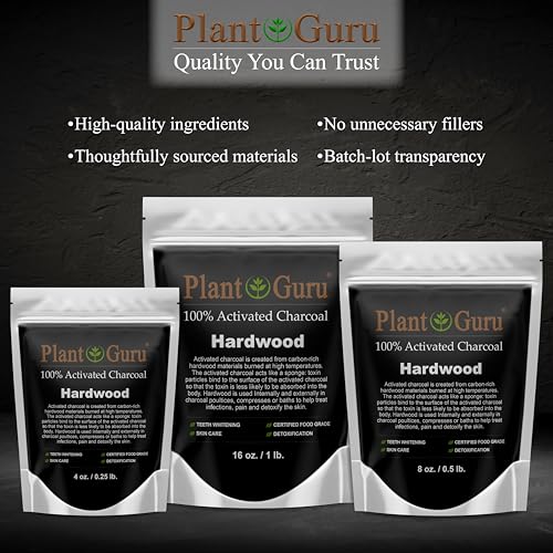Plant Guru Activated Charcoal Powder 4 oz. HARDWOOD - Food Grade Kosher Non-GMO - Teeth Whitening, Facial Mask and Soap Making. Promotes Natural Detoxification and Helps Digestion