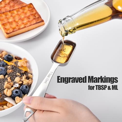 18/8 Stainless Steel Measuring Spoons: Doosu Heavy Duty Rectangular Spoon Square Teaspoon Tablespoon Scoop with Slim Long Handle in Narrow Spice Jar for Kitchen Baking Cooking (Set of 8 with Leveler) - size: Set of 8 with Leveler