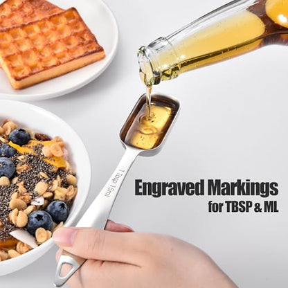 18/8 Stainless Steel Measuring Spoons: Doosu Heavy Duty Rectangular Spoon Square Teaspoon Tablespoon Scoop with Slim Long Handle in Narrow Spice Jar for Kitchen Baking Cooking (Set of 8 with Leveler) - size: Set of 8 with Leveler