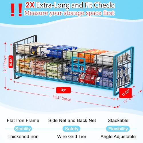 2-Pack Stackable Can Organizer for Pantry Shelf, Adjustable Extra-Long Rolling Can Rack for Kitchen Cupboard Storage, Sturdy Standing Can Holder for Canned Food Goods Soda up to 100, 2 Tier, Black - style: Length(30'' W)-2 Pack