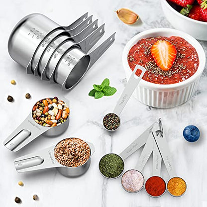 21 Pcs Stainless Steel Measuring Cups and Spoons Set, Wildone Stackable Metal Measuring Cups and Spoons for Cooking & Baking, Includes 7 Cups, 9 Spoons and 5 Mini Spoons - color: Silver