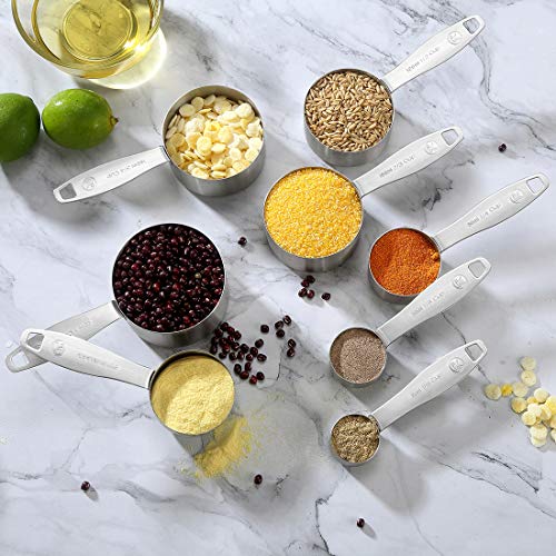 Measuring Cups and Spoons Set of 24 Piece in 18/8 Stainless Steel, Heavy Duty 8 Measuring Cups, 10 Measuring Spoons, 1 Leveler & 5 Mini Measuring Spoons Ideal for Dry and Liquid Ingredients - size: 24 Pieces: 8 Cups + 15 Spoons + 1 Leveler