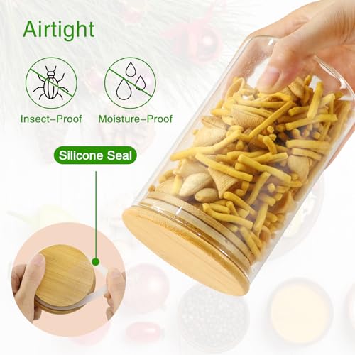 BGraceyy Glass Jars with Bamboo Lids 20 oz, 12 Pcs Stackable Kitchen Glass Pantry Storage Containers with Airtight Bamboo Lids for Rice, Candy, Sugar, Flour, Nuts, Cookie, Bean - size: 20 oz 12 pcs
