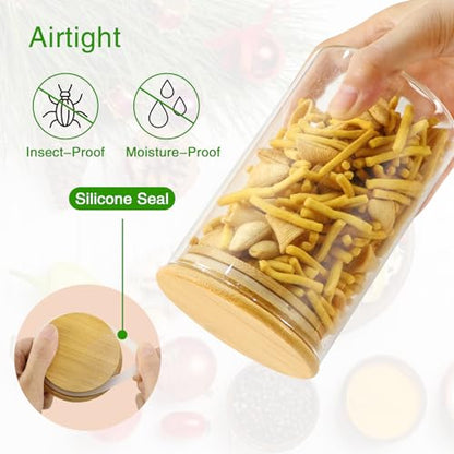 BGraceyy Glass Jars with Bamboo Lids 20 oz, 12 Pcs Stackable Kitchen Glass Pantry Storage Containers with Airtight Bamboo Lids for Rice, Candy, Sugar, Flour, Nuts, Cookie, Bean - size: 20 oz 12 pcs