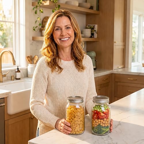 Wide Mouth Mason Jars 64 oz [2-Pack] with Airtight Lids – Large Glass Storage Jars for Pasta, Cookies, Dry Goods & Infused Water | BPA-Free Leak-Proof Lids - size: 64 oz