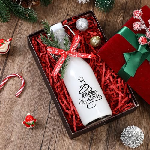 Sieral 12 Pack Christmas Tree Swing Top Glass Bottle 8oz Clear Flip Top Beer Brewing Bottles with Ribbon and Artificial Branches for Liquids Wine Christmas Xmas Gifts - style: Christmas Tree