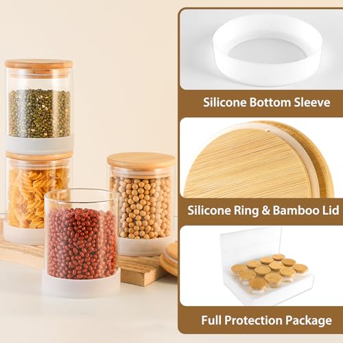 TBWIND 17oz Round Glass Storage Containers with Bamboo Lids – 12 Pack Small Airtight Clear Spice Jars for Pantry Organization, Kitchen Dry Food, Flour, Spice, Coffee Beans, Staples & Snacks - color: Round/17oz/12pcs