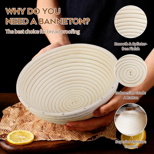 Dimpola Banneton Proofing Basket for Sourdough Bread, Handmade & Natural Rattan - Round Dough Rising Basket for Baking - Perfect for Artisan Breads (Round of 2 Gift Set) - style: Round of 2 Gift Set
