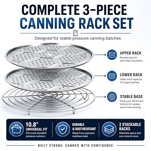 Supa Ant 10.8in Canning Rack for Pressure Canner (3pcs) - Stainless Steel, Stackable & Heavy-Duty Rack with Base - Universal Fit, Compatible with Supa Ant, Presto, All American & More - style: Canning Rack