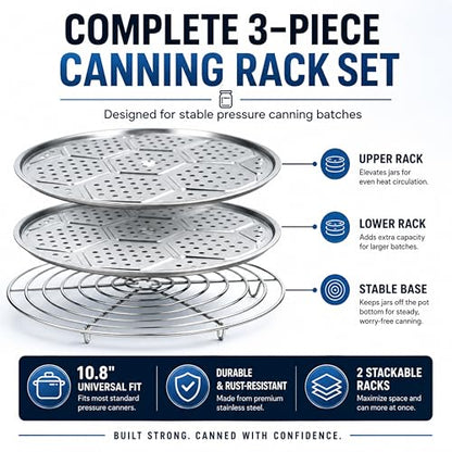 Supa Ant 10.8in Canning Rack for Pressure Canner (3pcs) - Stainless Steel, Stackable & Heavy-Duty Rack with Base - Universal Fit, Compatible with Supa Ant, Presto, All American & More - style: Canning Rack