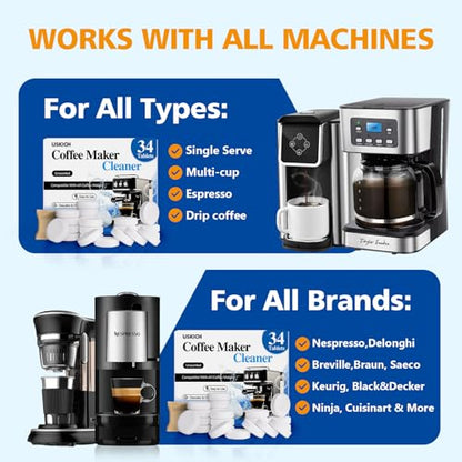 Coffee Machine Cleaner Descaler Tablets 34 Pack, Coffee Maker Cleaner for Keurig, Ninja, Breville, Delonghi, Nespresso, Miele,Espresso Machine Cleaning Tabs,Descaling Solution for Coffee Pot Maker - size: 1 Count (Pack of 34)