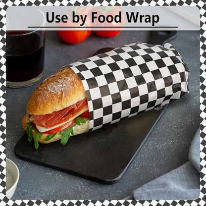 EcoDispose 12 x 12 Inches Grease Proof Deli Paper Precut Sheets for Deli Food, BBQ, Picnic, Party (100 Pcs, Black&White Checker) - size: Black Checker 12"x12"