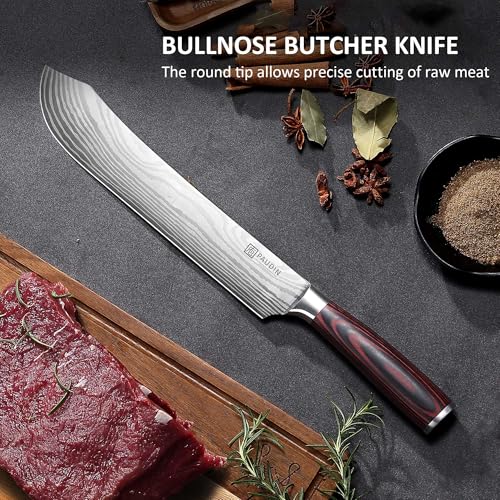PAUDIN Butcher Knife, 10″ Bullnose Brisket Knife,Forged High Carbon German Steel, Ultra Sharp Edge for Meat Cutting, Ergonomic Handle Design - style: 10" Butcher Knife