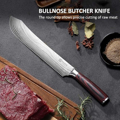 PAUDIN Butcher Knife, 10″ Bullnose Brisket Knife,Forged High Carbon German Steel, Ultra Sharp Edge for Meat Cutting, Ergonomic Handle Design - style: 10" Butcher Knife