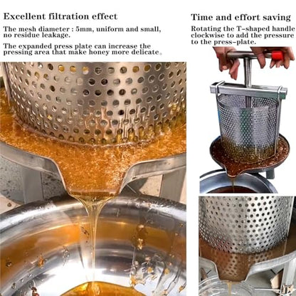 Honey Press Extractor Wax Machine Stainless Steel Honey Press Beeswax Machine Manual Large Bee Honey Presser Fruit Wine Press For Honey Wine Juice Vegetables Olive Oil Making