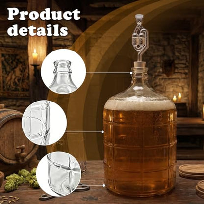 2 Pcs 5 Gallon Glass Carboy with Undrilled Drilled Rubber Stoppers Carboy Handle and Bubble Airlock Brush Transport handles Wine Fermenter Beer Fermenting Jug Glass for Beer Wine Equipment
