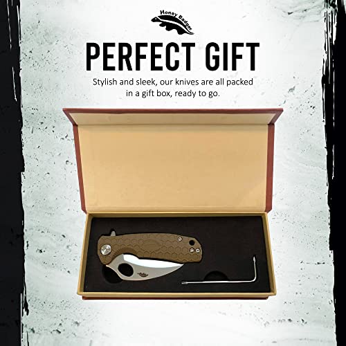 Honey Badger Pocket Knife, EDC Claw Hawkbill Folding Utility Knife, EDC Knife with Stainless Steel Blade, Claw Pocket Knives, Reversible Pocket Clip - 3.4" (Claw Serrated Large Tan) - color: Large Claw Serrated Tan