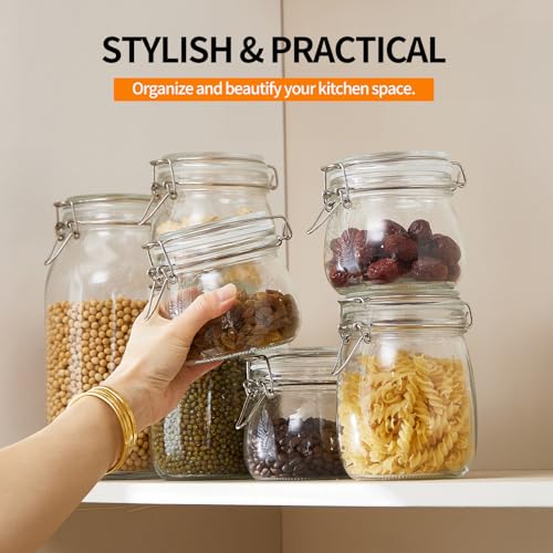 2 Pack 1 gallon Food Storage Jars with Airtight Lids, Preserving Seal Wire Clip Fastening Glass Containers, Canisters for Kitchen, Flour, Cereal, Pasta, Sugar, Beans, Pickling Jars(1 Gallon*2) - size: 1 Gallon*2
